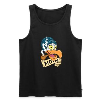 Möwe mit Pfeife und Beanie - Moin - Männer Premium Bio Tank Top - Schwarz - Vorne - Michal (187cm)