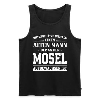 Unterschätze Niemals Einen Alten Moselaner Spruch - Männer Premium Bio Tank Top - Schwarz - Vorne - Michal (187cm)