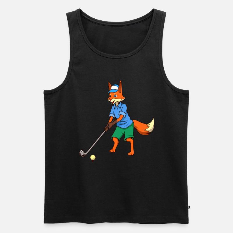 Comic Fuchs spielt Golf - Golfer - Männer Premium Bio Tank Top - Schwarz