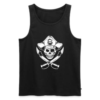 Drapeau de pirate avec sabres et crâne - Pirate - Débardeur bio Premium Homme - noir - Devant - Michal (187cm)