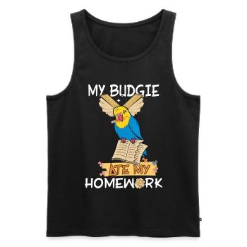 The budgie ate my homework - Men's Premium Organic Tank Top - black - Front - Michal (187cm)