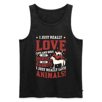 Chats,Chiens,Chevaux,Lapins - Amoureux des animaux - Débardeur bio Premium Homme - noir - Devant - AI Model Male 178 light (178cm)