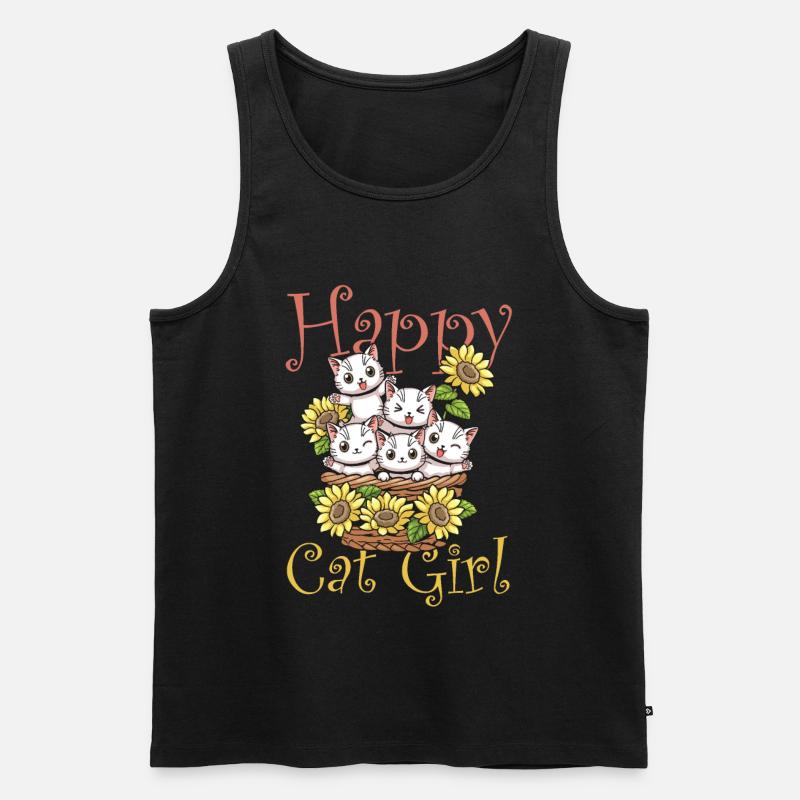 Happy Cat Mädchen Kätzchen - Männer Premium Bio Tank Top - Schwarz