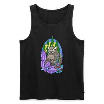 Ästhetische Eule im Wald mit Kristallen - Männer Premium Bio Tank Top - Schwarz - Vorne - AI Model Male 178 light (178cm)