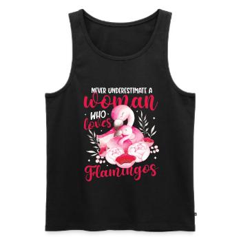 Ne sous-estimez jamais une femme qui aime les flamants roses - Débardeur bio Premium Homme - noir - Devant - Michal (187cm)