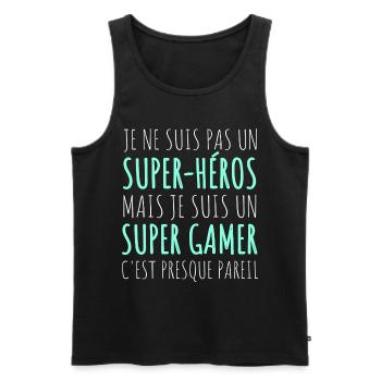 Super gamer humour gaming cadeau geek jeux vidéo - Débardeur bio Premium Homme - noir - Devant - AI Model Male 178 light (178cm)