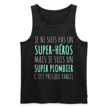 Plombier super héros humour cadeau pour plombier - Débardeur bio Premium Homme - noir - Devant - Michal (187cm)