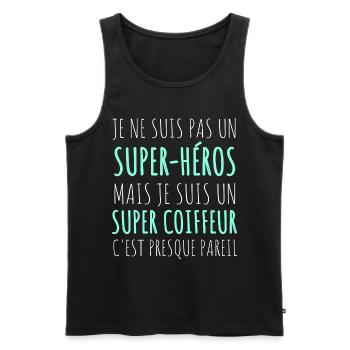 Coiffeur super héros humour coiffeur cadeau - Débardeur bio Premium Homme - noir - Devant - AI Model Male 178 light (178cm)