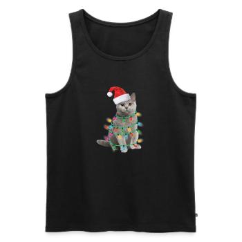 Meowy Christmas Katze Weihnachten Weihnachtsmütze - Männer Premium Bio Tank Top - Schwarz - Vorne - Michal (187cm)