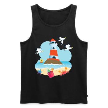 Lighthouse beach - Men's Premium Organic Tank Top - black - Front - AI Model Male 178 light (178cm)