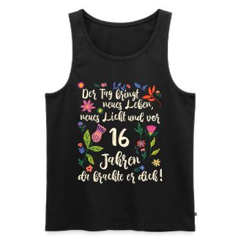 16. Geburtstag schöner Spruch mit floralem Muster - Männer Premium Bio Tank Top - Schwarz - Vorne - Michal (187cm)