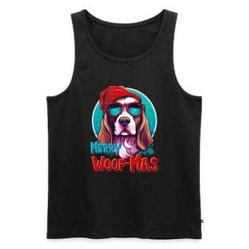 Merry Woof-Christmas Basset Dog, Watercolor - Men's Premium Organic Tank Top - black - Front - AI Model Male 178 light (178cm)