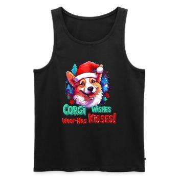 Pembroke Welsh Corgi In Red Santa Cap - Men's Premium Organic Tank Top - black - Front - AI Model Male 178 light (178cm)