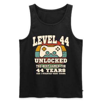 Level 44 unlocked - 44th anniversary - Men's Premium Organic Tank Top - black - Front - AI Model Male 178 light (178cm)