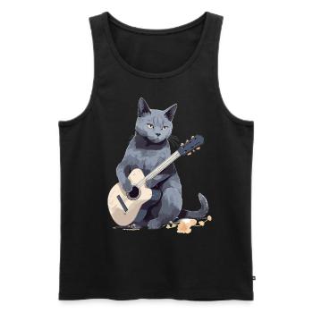 Musicien Russe Chat Bleu Guitariste Chats - Débardeur bio Premium Homme - noir - Devant - Michal (187cm)