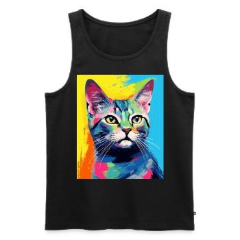 Tenue de chat chat à poil court pour les amoureux des chats - Débardeur bio Premium Homme - noir - Devant - Michal (187cm)