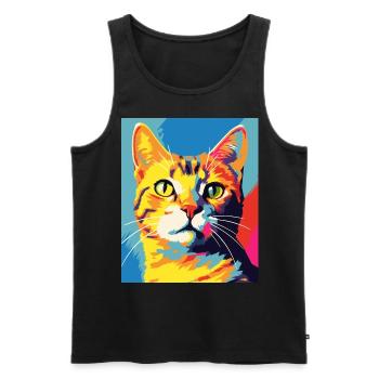 Tenue de chat chat à poil court pour les amoureux des chats - Débardeur bio Premium Homme - noir - Devant - Michal (187cm)