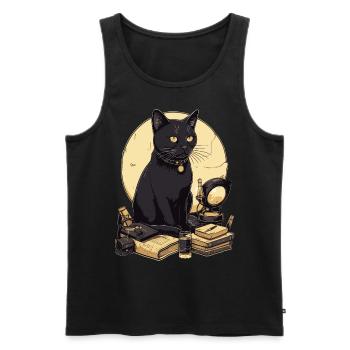 Chat noir avec des livres Bombay Cat Book Cats - Débardeur bio Premium Homme - noir - Devant - Michal (187cm)