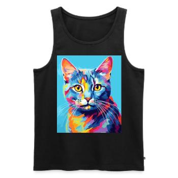 Tenue de chat chat à poil court pour les amoureux des chats - Débardeur bio Premium Homme - noir - Devant - Michal (187cm)