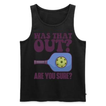 Pickleball Racket for Pickle Ball, Was That Out - Men's Premium Organic Tank Top - black - Front - AI Model Male 178 light (178cm)