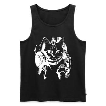 Katzen DJ Artwork Weiß - Männer Premium Bio Tank Top - Schwarz - Vorne - AI Model Male 178 light (178cm)