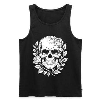 Schädel mit Blumenkranz - Männer Premium Bio Tank Top - Schwarz - Vorne - AI Model Male 178 light (178cm)