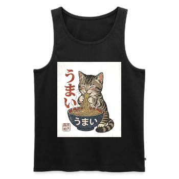 Kawaii Cat Mange des Ramen – Umai Japan Rétro - Débardeur bio Premium Homme - noir - Devant - AI Model Male 178 light (178cm)