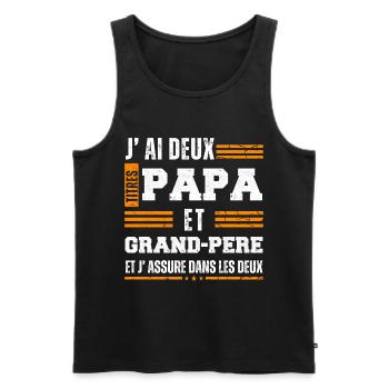 J'ai deux titres papa et papy cadeau fête des père - Débardeur bio Premium Homme - noir - Devant - AI Model Male 178 light (178cm)