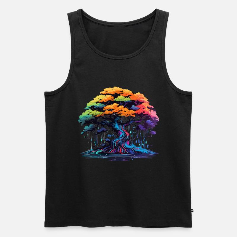 Bunter Bonsai Baum - Männer Premium Bio Tank Top - Schwarz