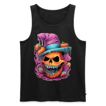 Crâne de citrouille orange, halloween - Débardeur bio Premium Homme - noir - Devant - AI Model Male 178 light (178cm)