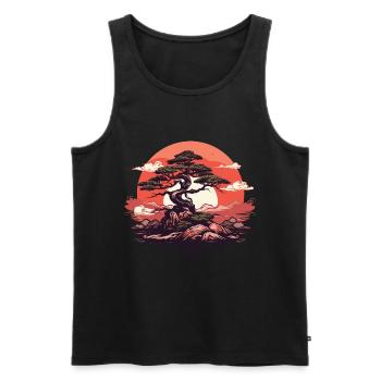 Bonsaï Coucher de soleil - Débardeur bio Premium Homme - noir - Devant - AI Model Male 178 light (178cm)