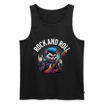 Katze Rock and Roll Gitarrist - Männer Premium Bio Tank Top - Schwarz - Vorne - Michal (187cm)