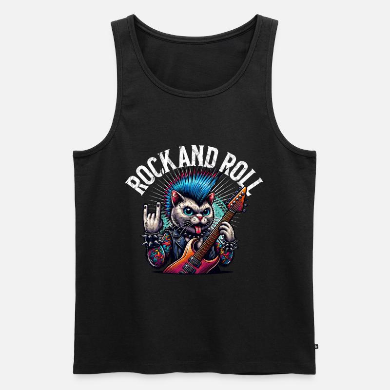Katze Rock and Roll Gitarrist - Männer Premium Bio Tank Top - Schwarz