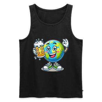 Globe with beer comic style funny motif - Men's Premium Organic Tank Top - black - Front - AI Model Male 178 light (178cm)
