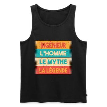 Ingénieur, L'homme, Le mythe, cadeau ingénieur. - Débardeur bio Premium Homme - noir - Devant - Michal (187cm)