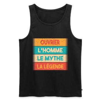Ouvrier, L'homme, Le mythe, cadeau ouvrier. - Débardeur bio Premium Homme - noir - Devant - Michal (187cm)
