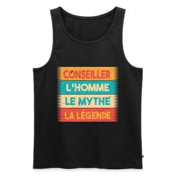Conseiller, L'homme, Le mythe, cadeau conseiller. - Débardeur bio Premium Homme - noir - Devant - AI Model Male 178 light (178cm)