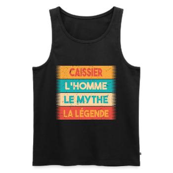 Caissier, L'homme, Le mythe, cadeau caissier. - Débardeur bio Premium Homme - noir - Devant - Michal (187cm)