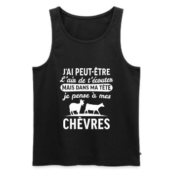 dans ma tête je pense à mes chèvres - Débardeur bio Premium Homme - noir - Devant - Michal (187cm)