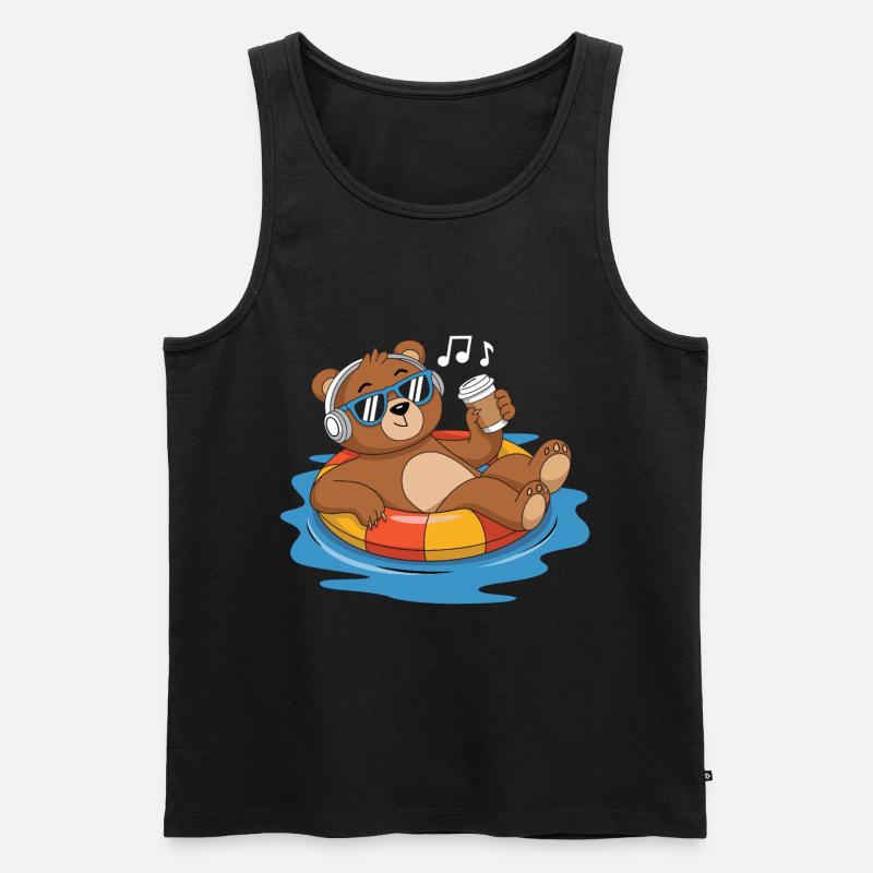 Chilliger Bär im Pool - Männer Premium Bio Tank Top - Schwarz
