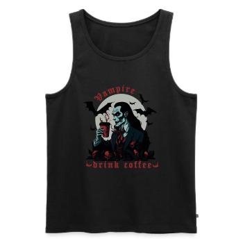 Vampire boire du café, Dracula, Halloween - Débardeur bio Premium Homme - noir - Devant - AI Model Male 178 light (178cm)