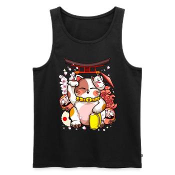 Maneki Neko Japanese Cat Kawaii Anime - Men's Premium Organic Tank Top - black - Front - AI Model Male 178 light (178cm)
