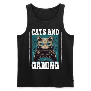 Cats and Gaming Cat Kitten Controller Gaming - Men's Premium Organic Tank Top - black - Front - AI Model Male 178 light (178cm)