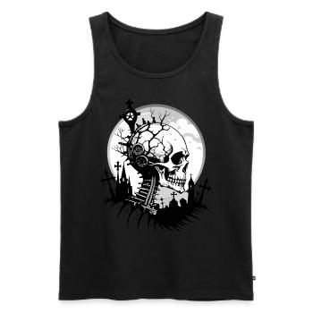 Cemetery Skull // Totenkopf Friedhof / Tod FS0110 - Männer Premium Bio Tank Top - Schwarz - Vorne - AI Model Male 178 light (178cm)
