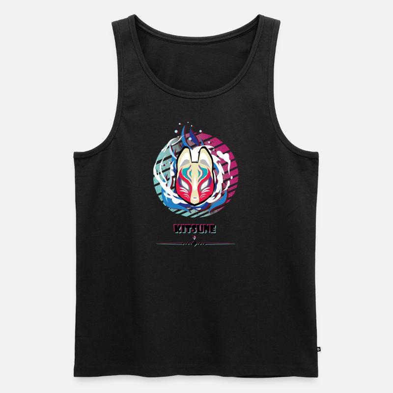 Kitsune Maske - Männer Premium Bio Tank Top - Schwarz