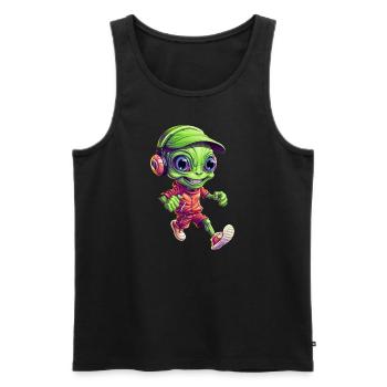 Green Alien Jogger with Headphones - Men's Premium Organic Tank Top - black - Front - AI Model Male 178 light (178cm)