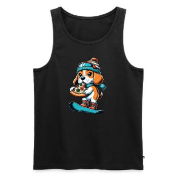 Beagle Snowboarder: Pizza-Abfahrt - Männer Premium Bio Tank Top - Schwarz - Vorne - AI Model Male 178 light (178cm)