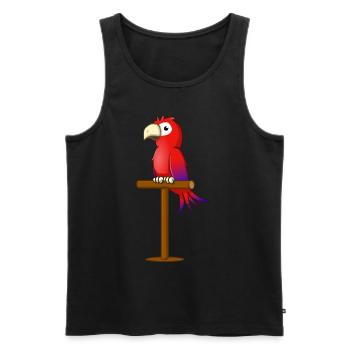 Cartoon drawing; A red parrot on a stick - Men's Premium Organic Tank Top - black - Front - Michal (187cm)