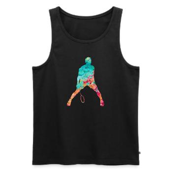 Badminton PopArt - Männer Premium Bio Tank Top - Schwarz - Vorne - Michal (187cm)