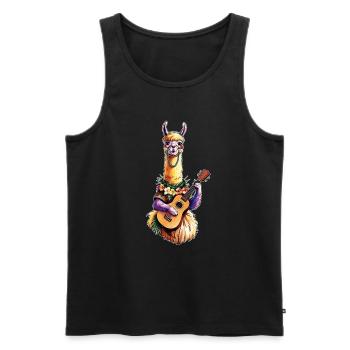 Lama spielt Ukulele - bunt - Männer Premium Bio Tank Top - Schwarz - Vorne - Michal (187cm)